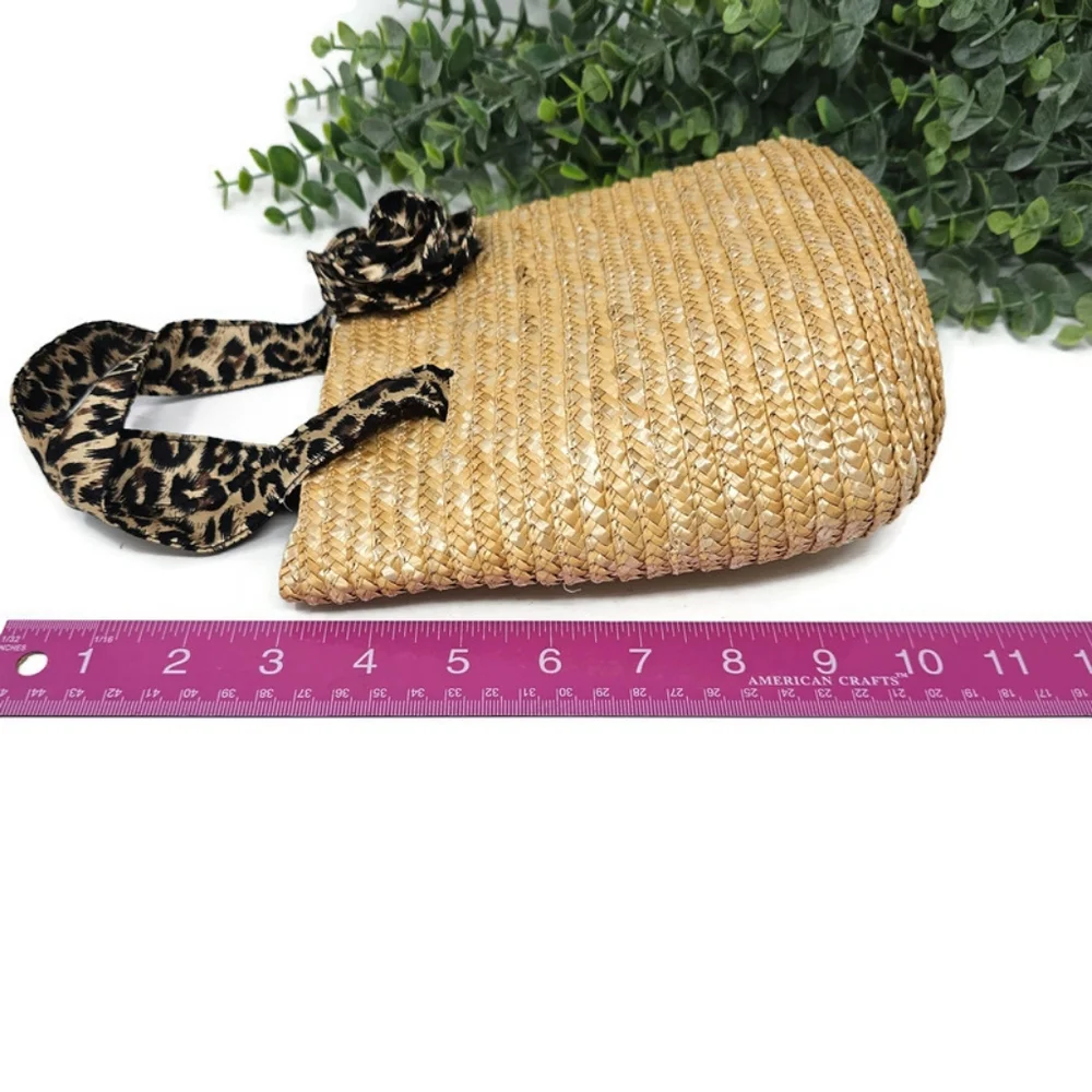 Girls Summer Straw Bag, Fully Lined with Animal Print Fabric